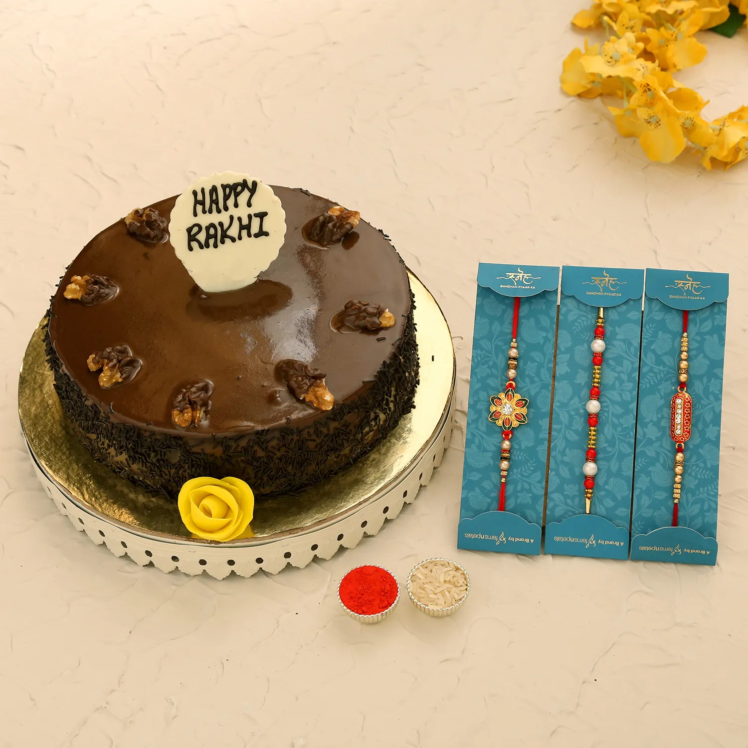  3 Beautiful Rakhis & Truffle Walnut Cake