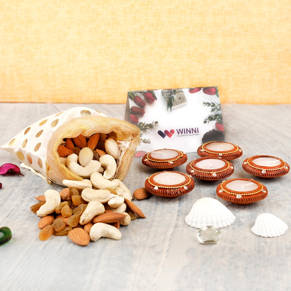  Dry fruits with gorgeous diyas