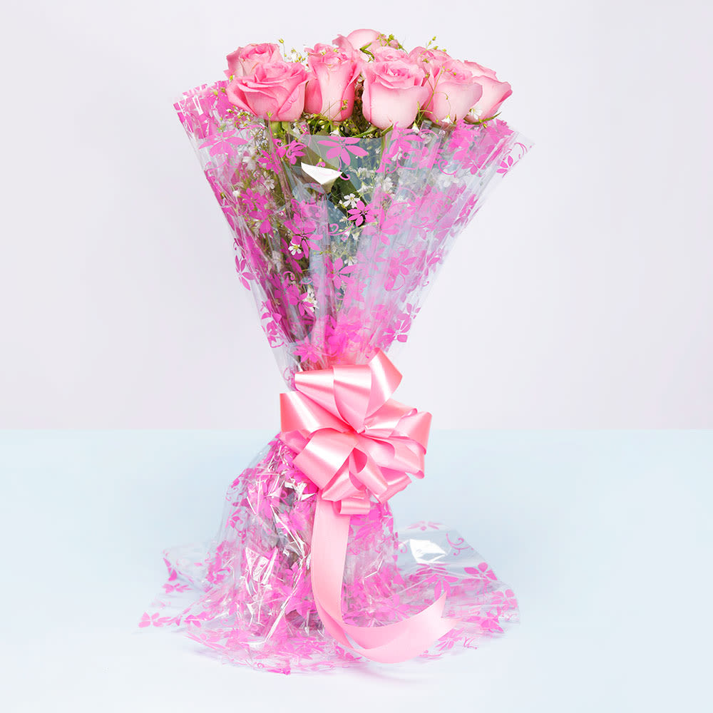  12 Pink Roses Bouquet