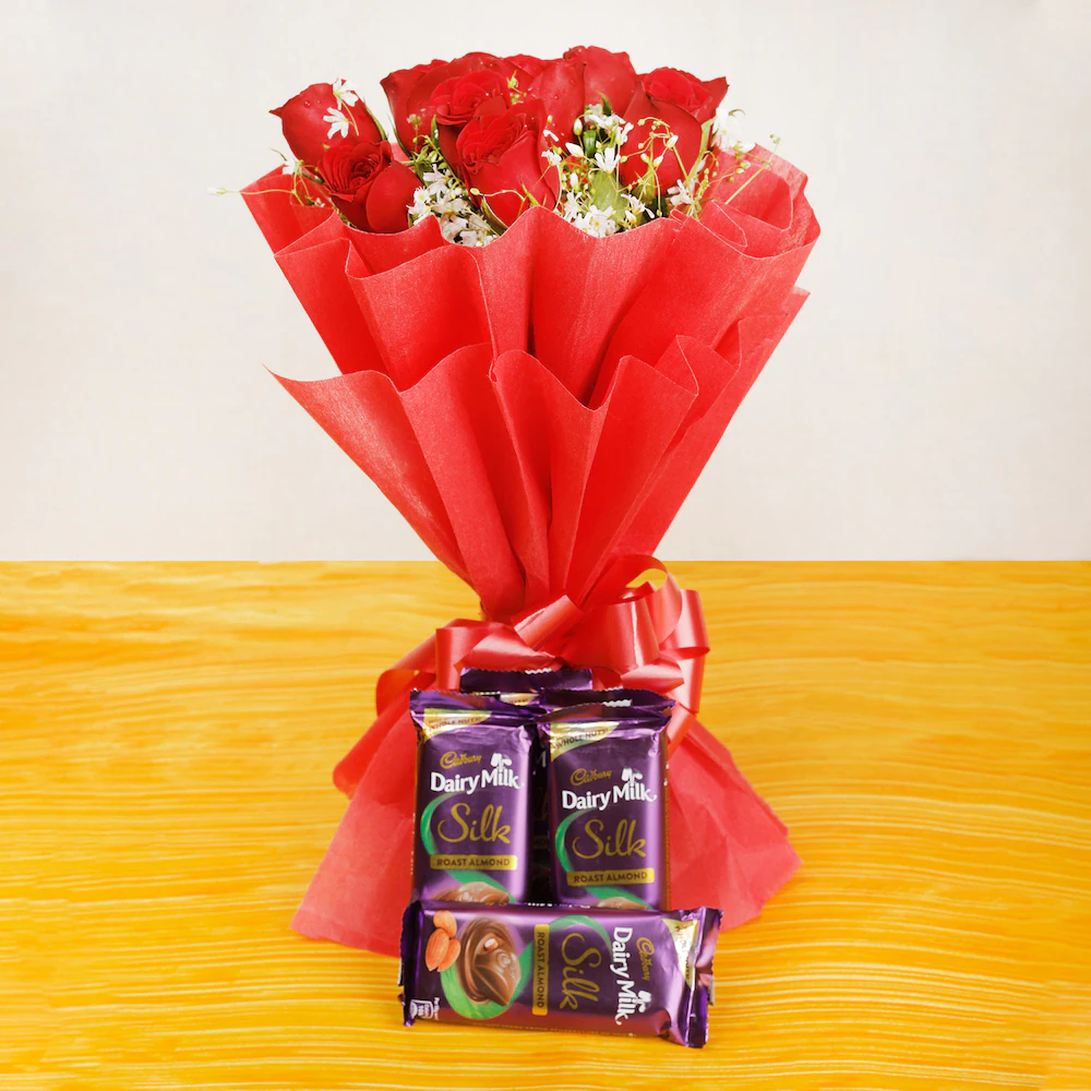  10 Red Roses And 5 Silk Chocolate
