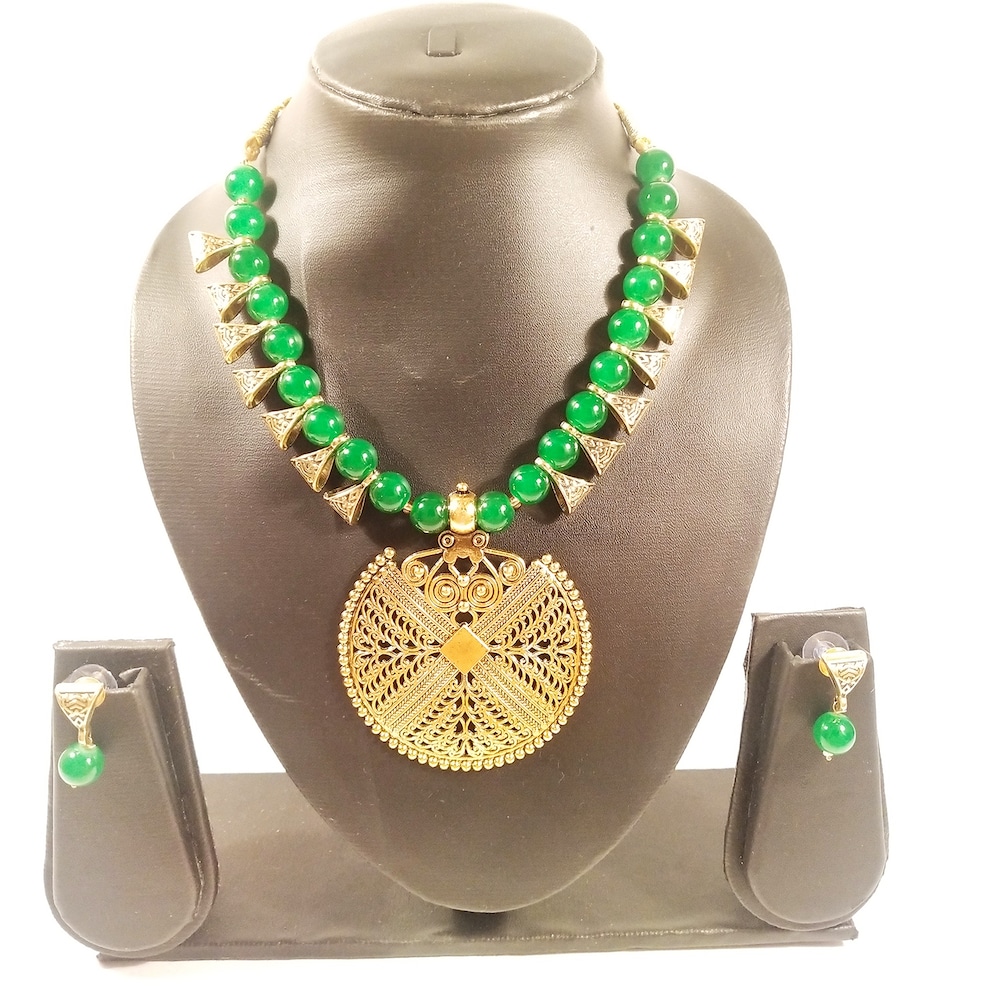  Green Designer Beaded Necklace Set