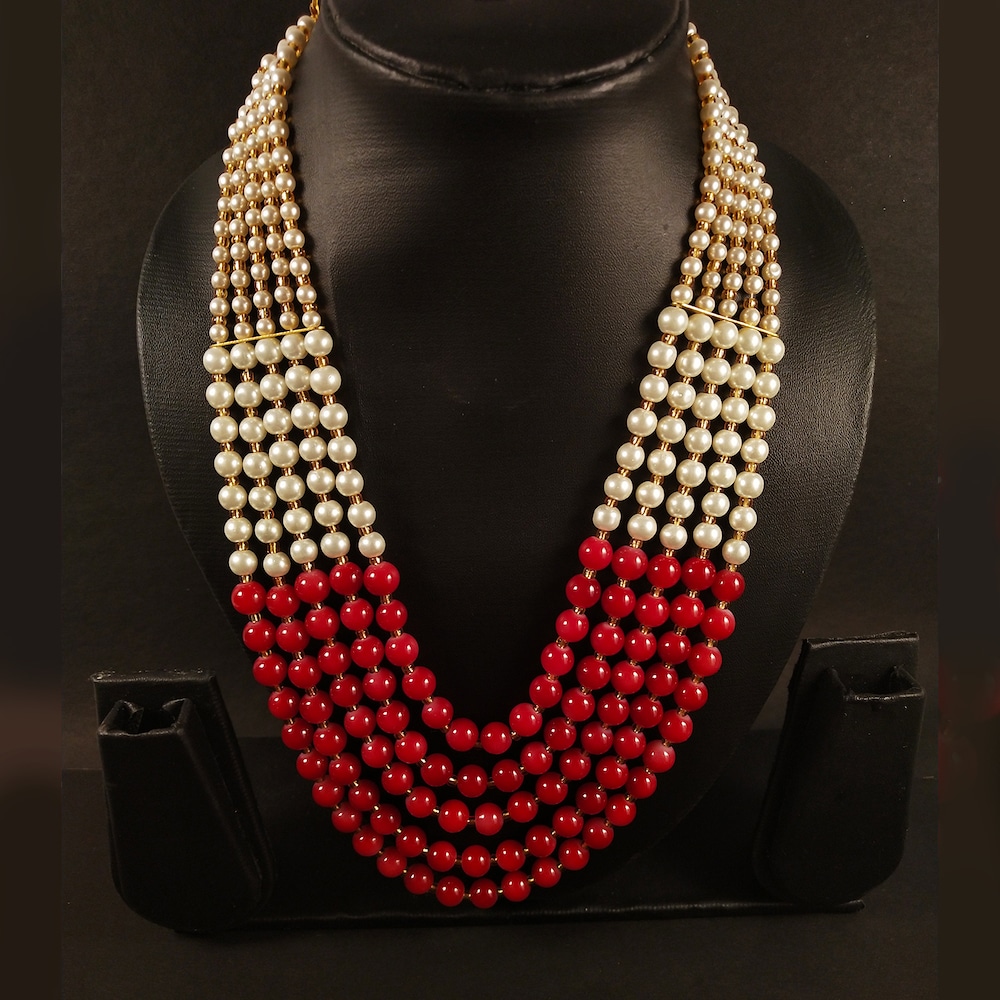  Red Beaded Layered Necklace