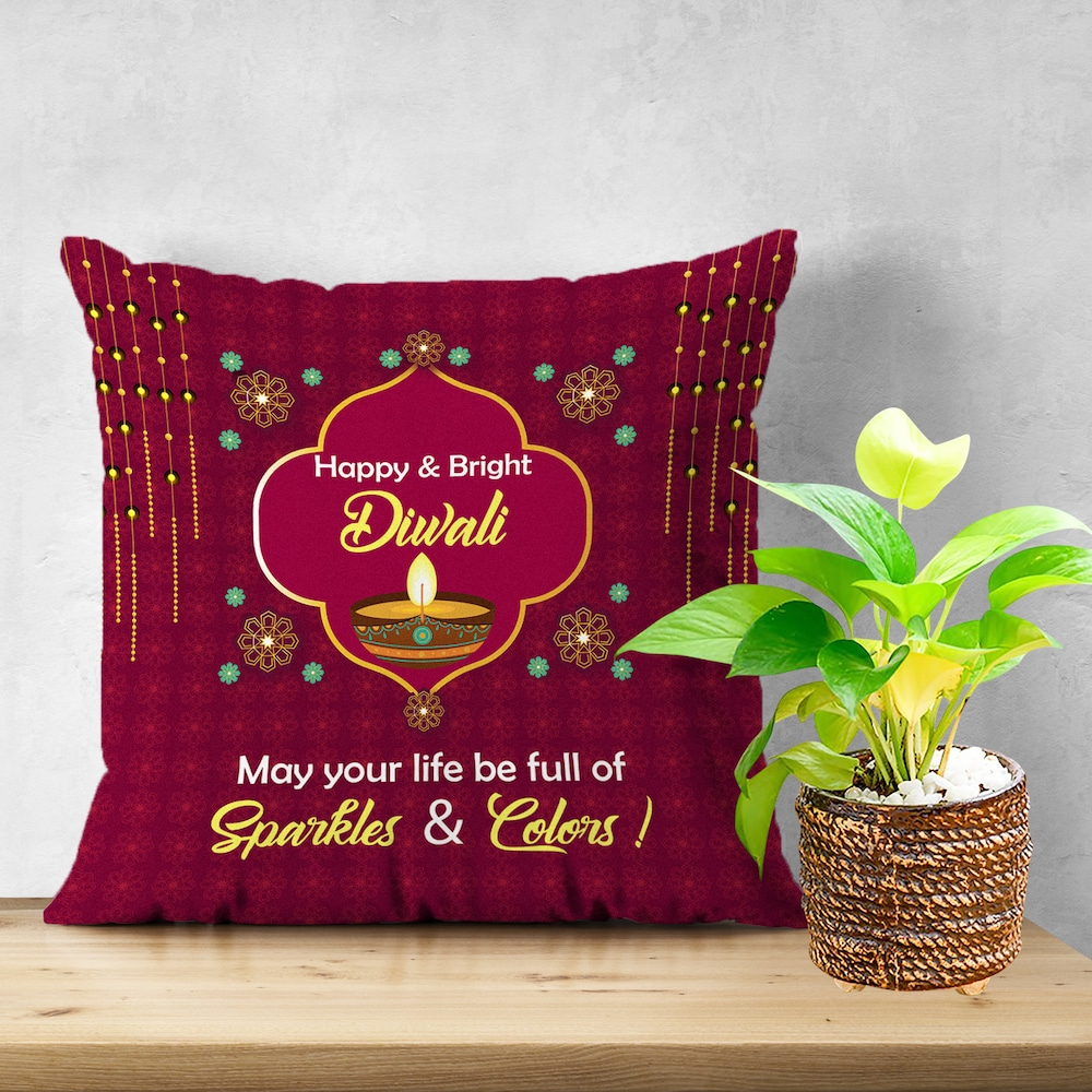  Diwali Wishes Plant and Cushion combo
