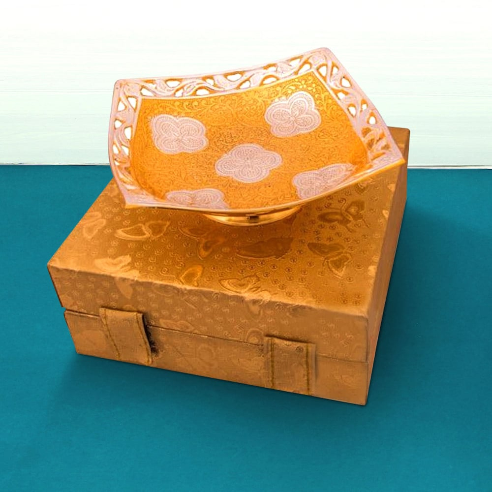  Silver and Gold Plated Brass Bowl Square Shape
