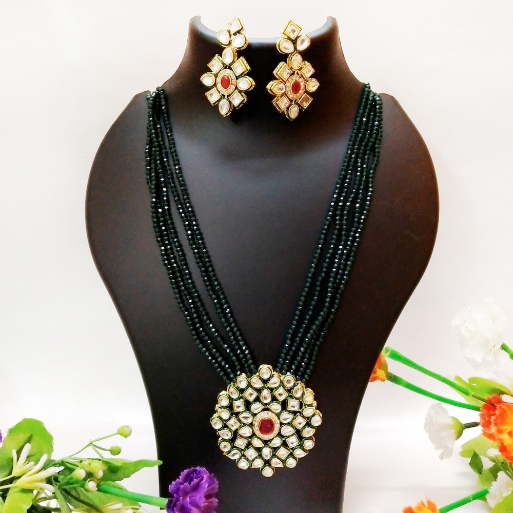  Bold Green Kundan Necklace Set