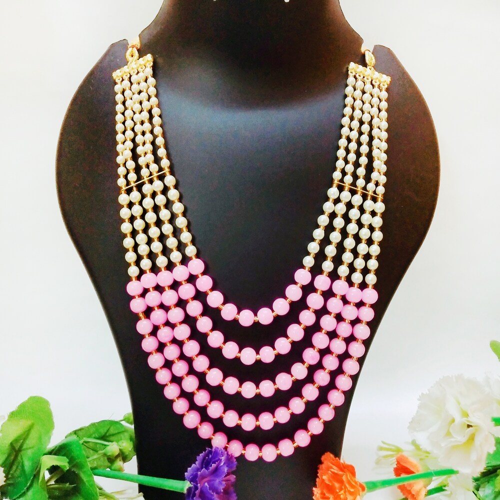  PinkWhite Pearl Multilayered Necklace