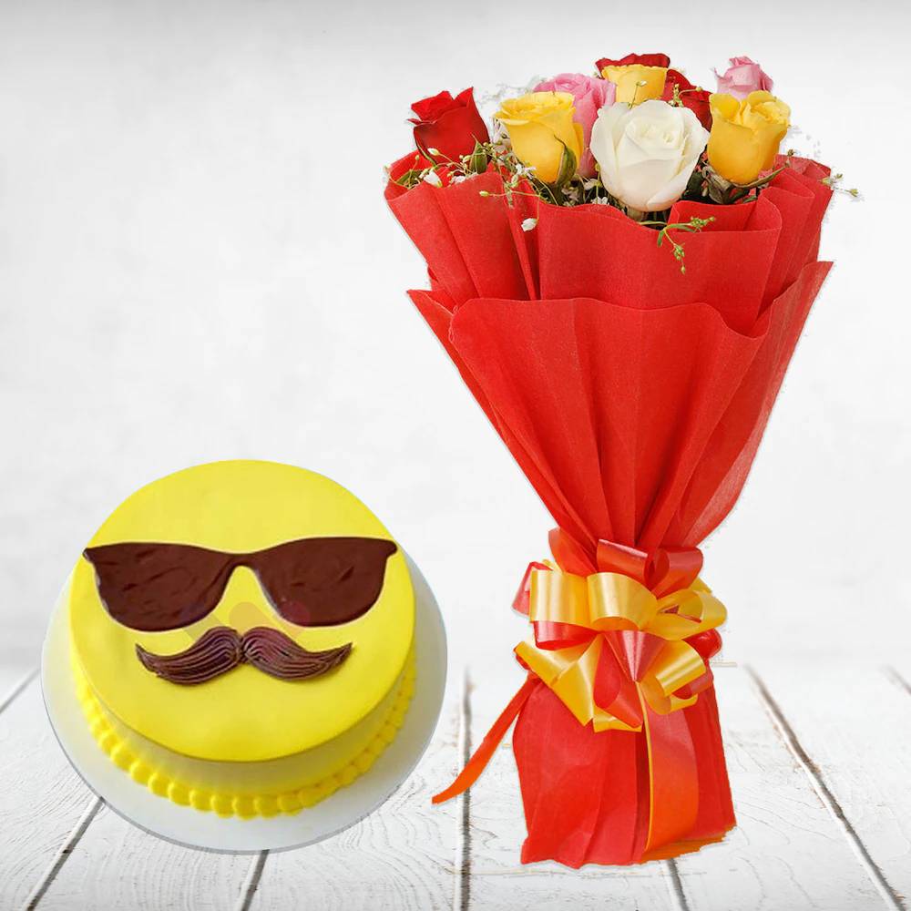  Mix Roses Bouquet With Pineapple Cool Dad Cake