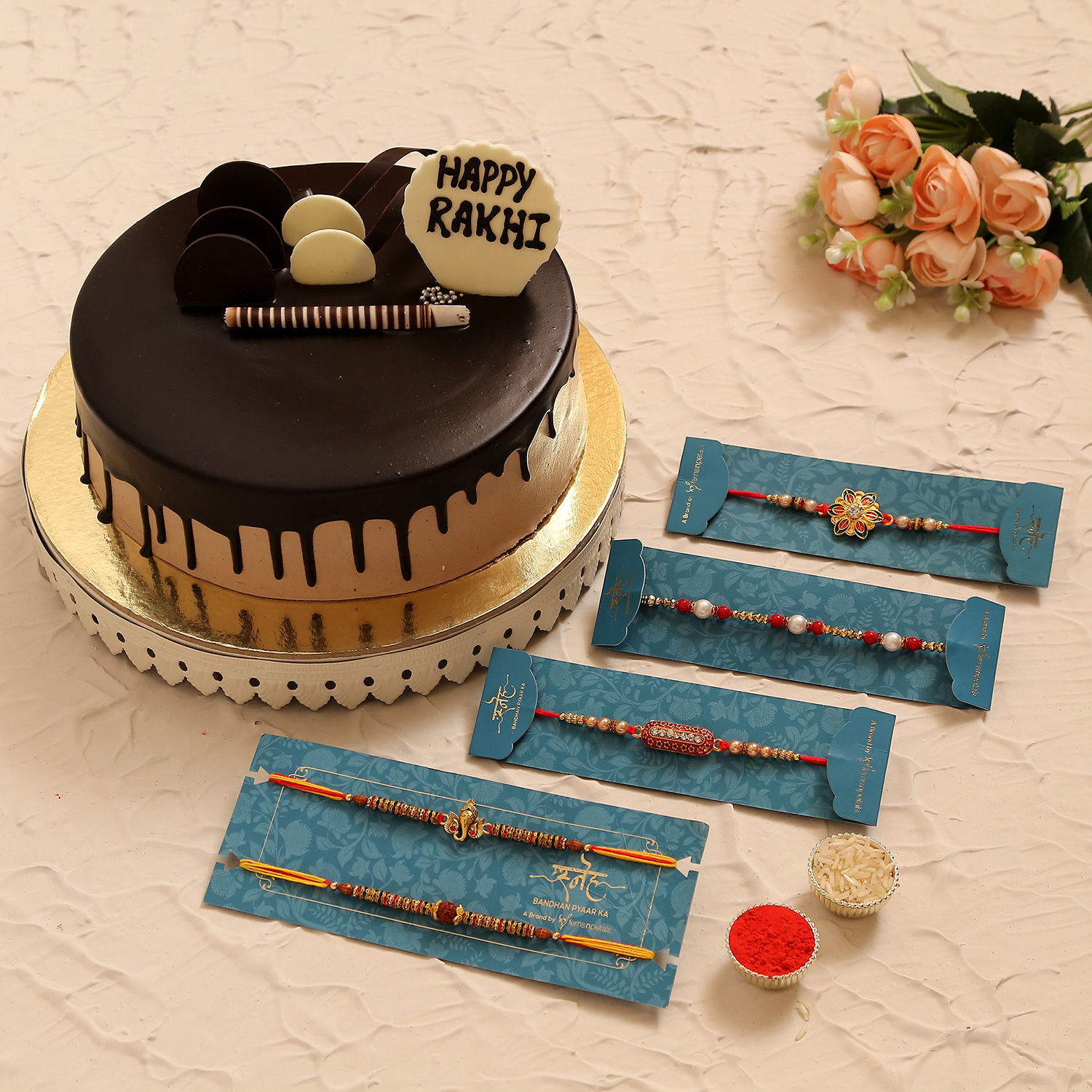  5 Designer Rakhis & Chocolate Cake