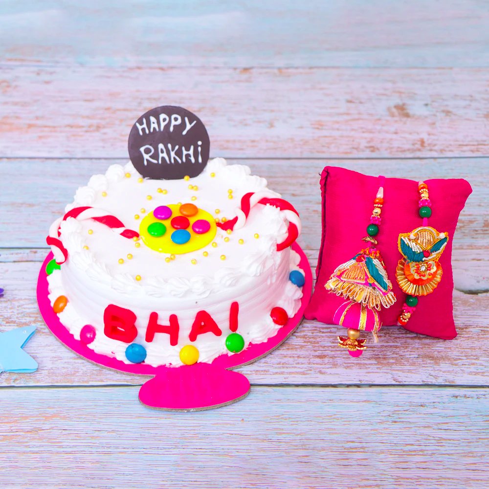  Bhai Printed Cake With Lumba Rakhi