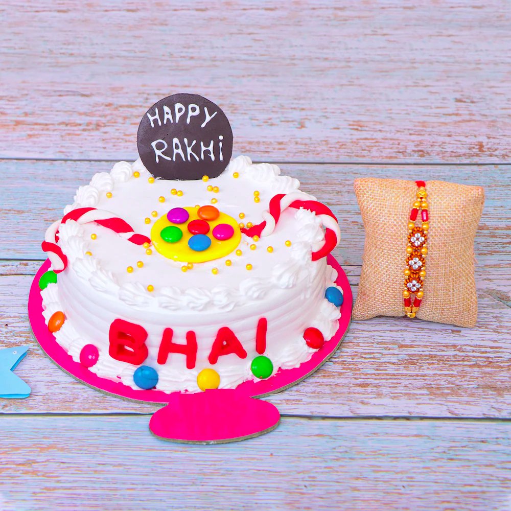  Gems Topping Bhai Cake With Beads Rakhi