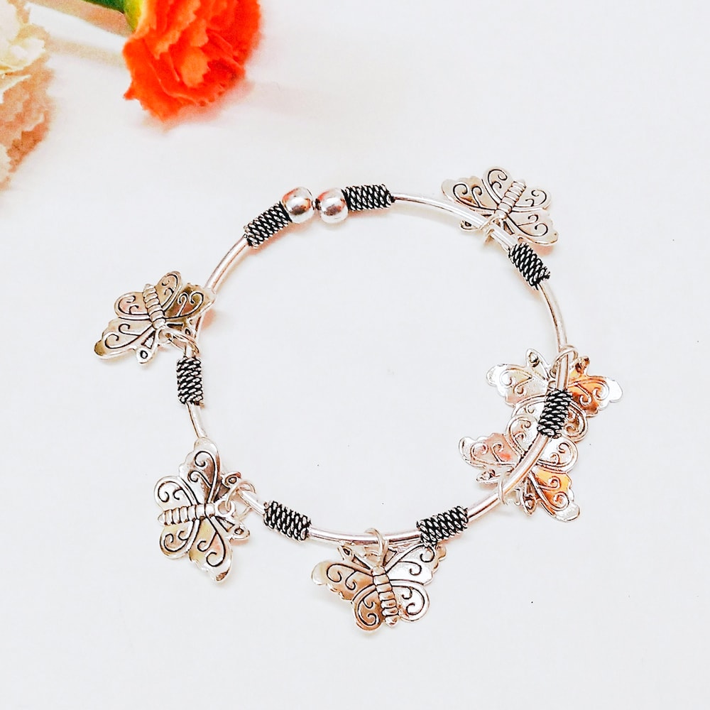  Butterfly Oxidsied Silver Bracelet