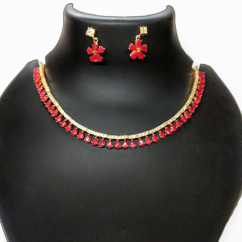  Flowery Red Stone Necklace Set