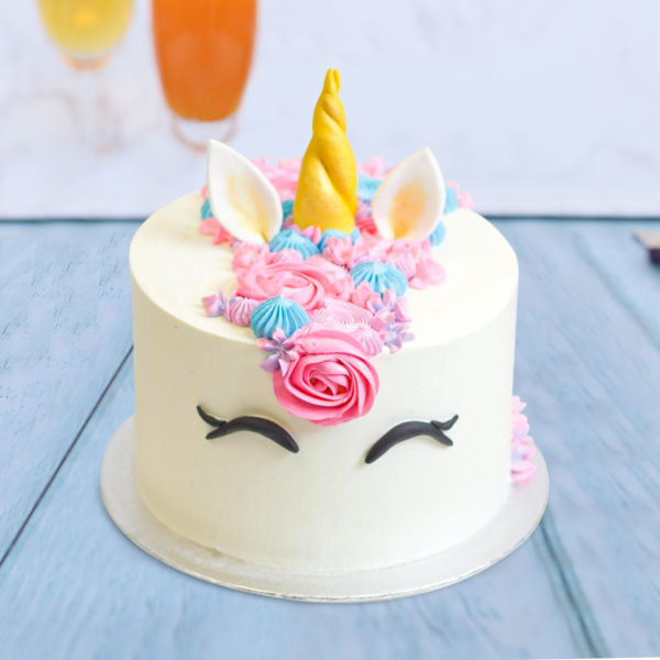  Floral Beautified White Unicorn Cake