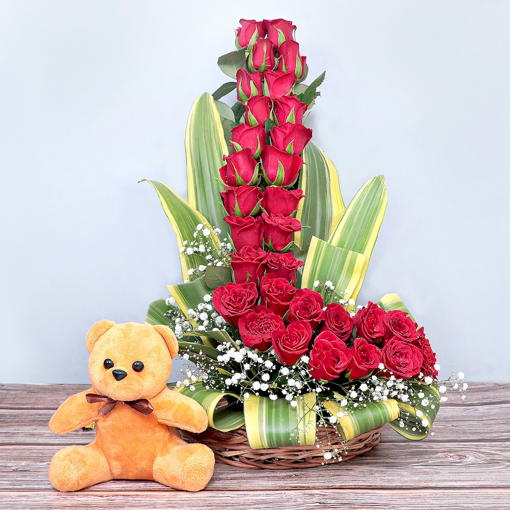  Red Roses Arrangement With Teddy