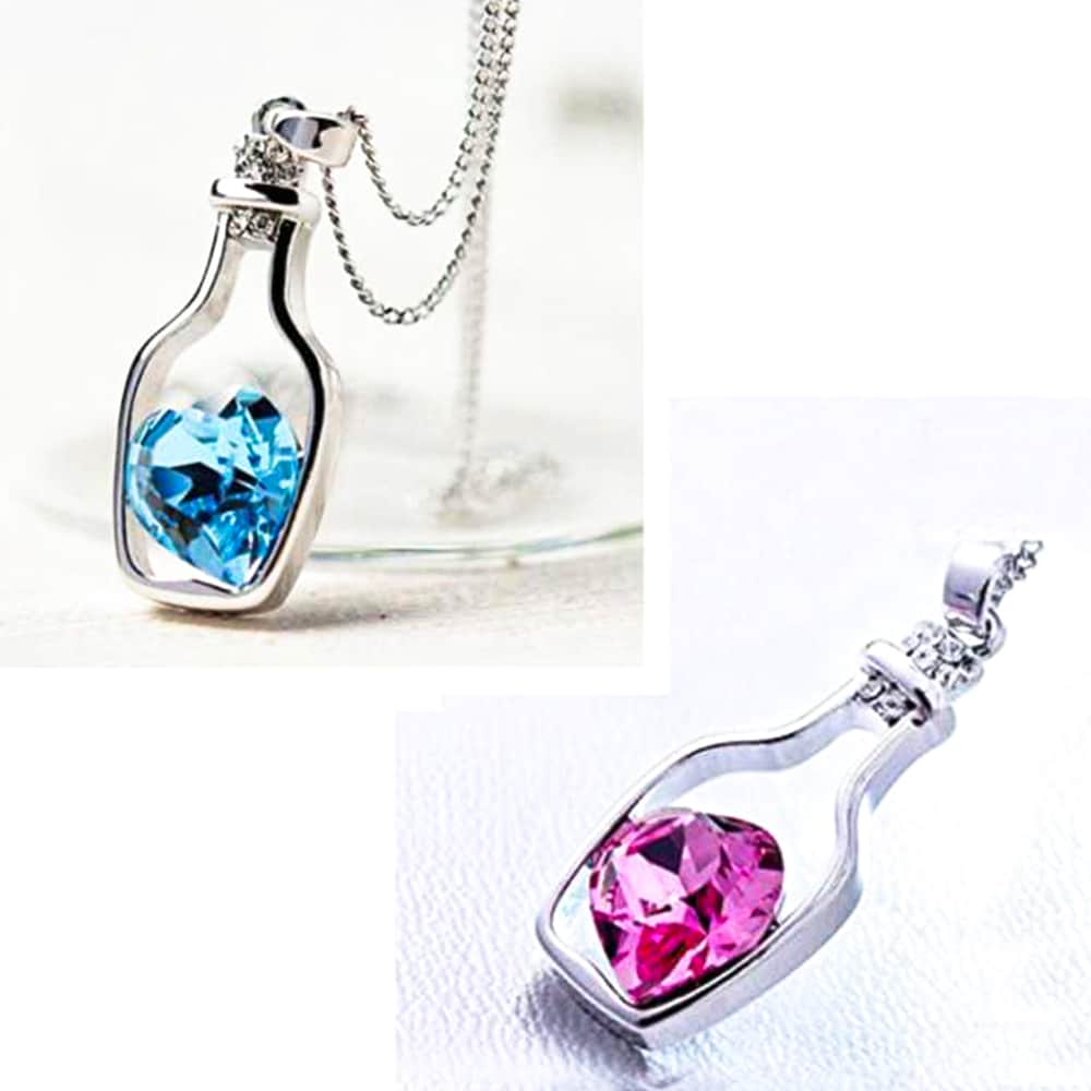  Rosy And Blue Heart Necklace