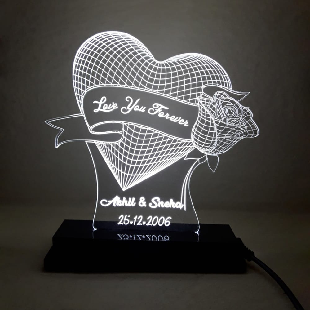 Personalised Rose Heart Led Lamp