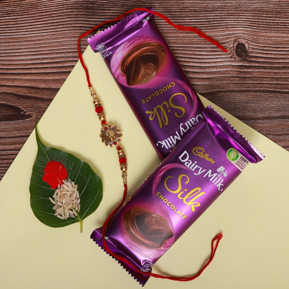  Cadbury Dairy Milk Silk Chocolate With Swastik Rakhi Combo