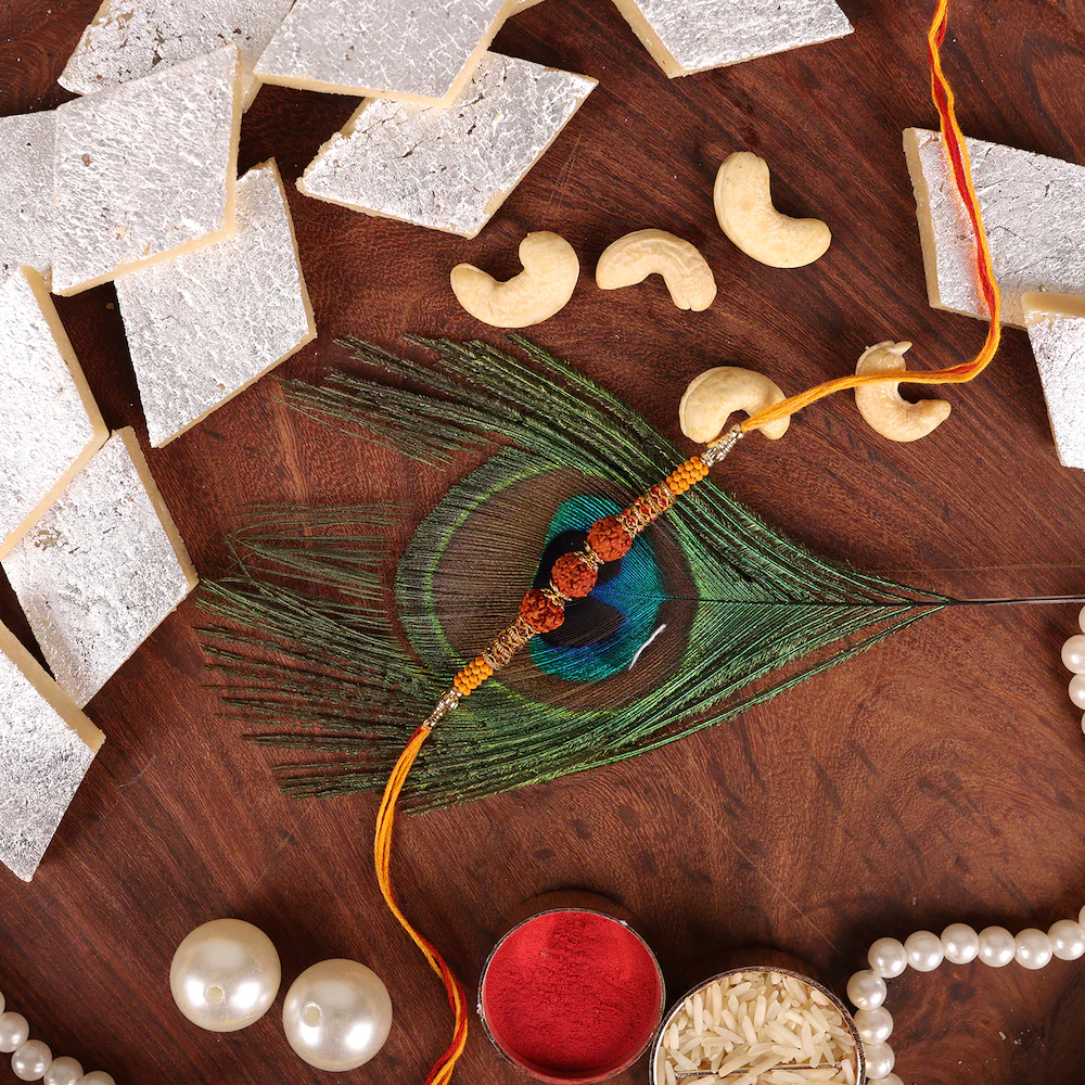  Rudraksha Beads Rakhi And Kaju Katli