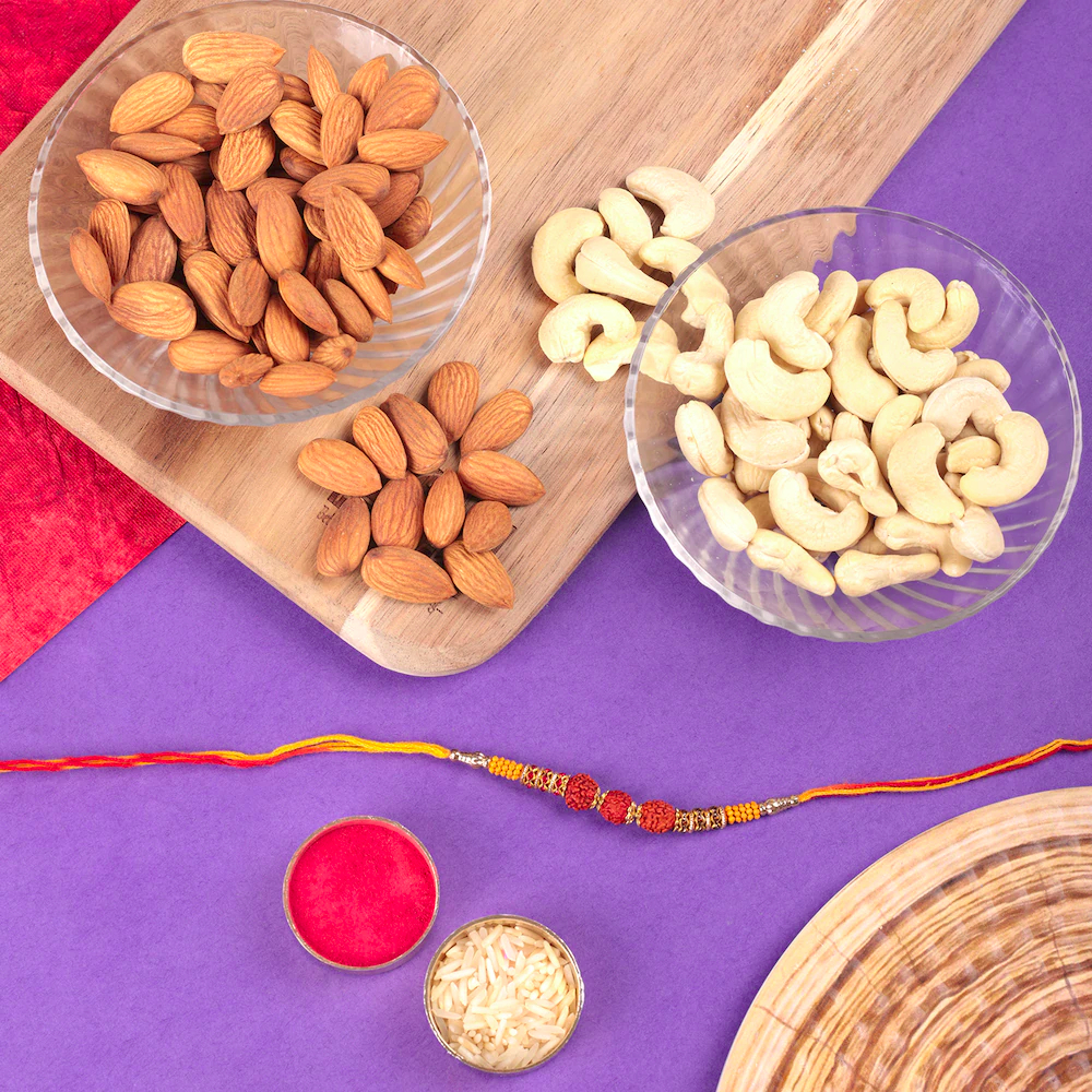  Rudraksh Beads Rakhi With Almond And Cashews