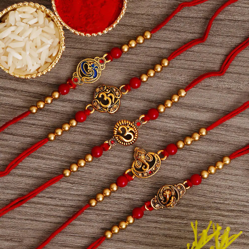  Red And Golden Religious Rakhis Pack Of 5