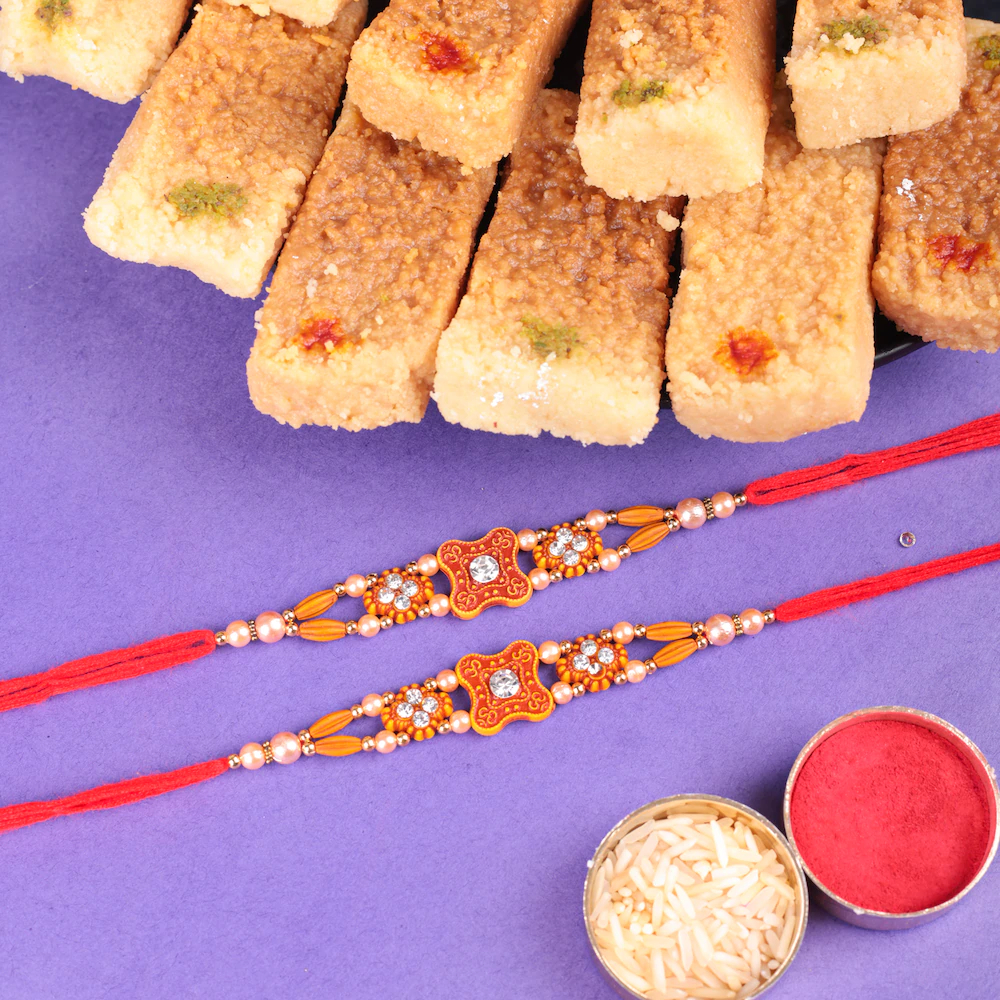  Mix Beads Set Of 2 Rakhi With Milk Cake