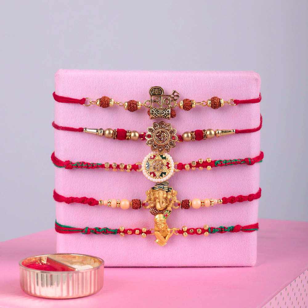  Set Of 5 Gold Divine Rakhi