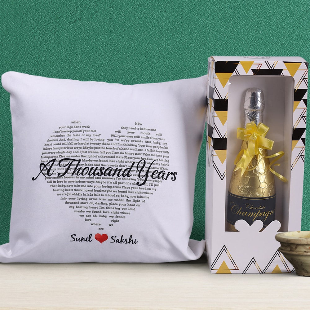  Cushion with Champagne Shaped Chocolate