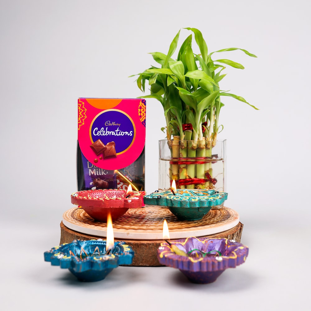  Combo Of Celebrations Pack Bamboo Plant Diya