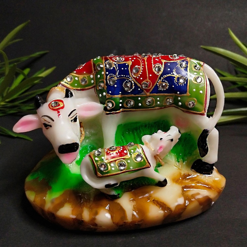  Marble Dust Cow And Calf Statue