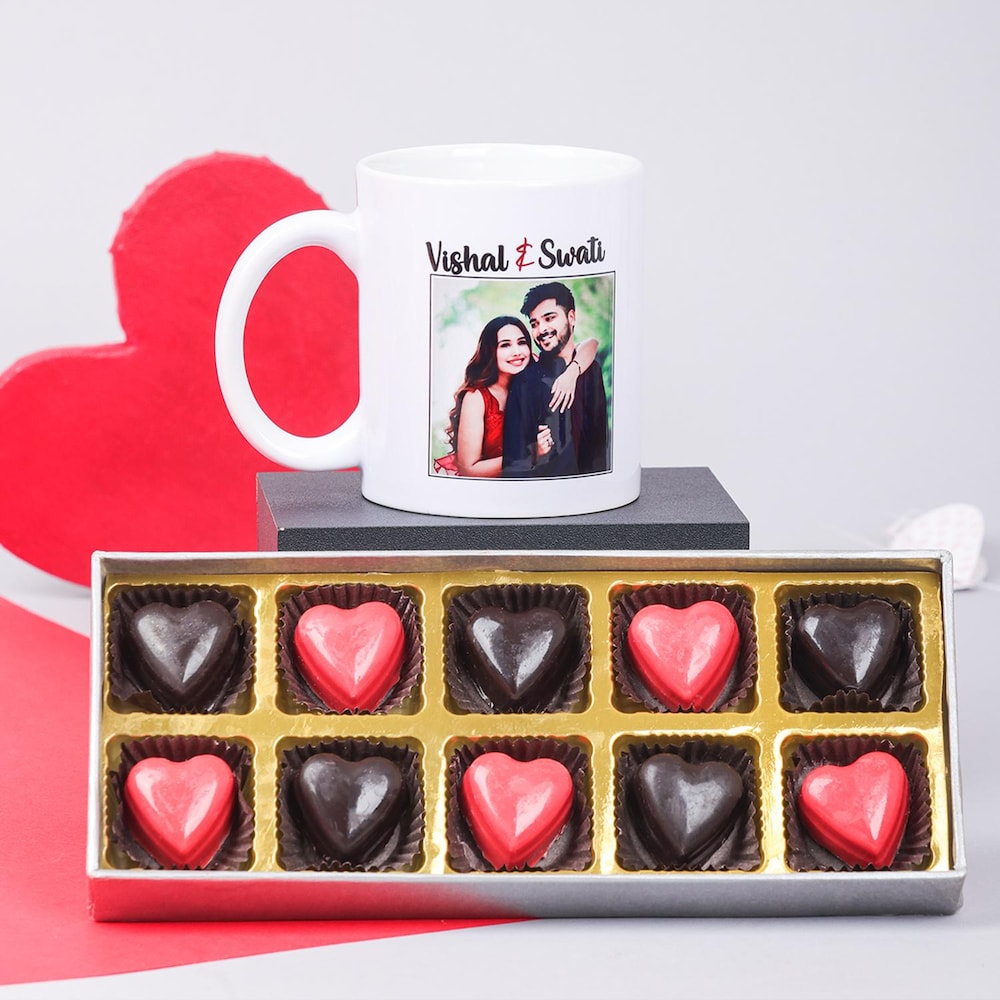  Personalised Mug And Heart Shape Chocolates