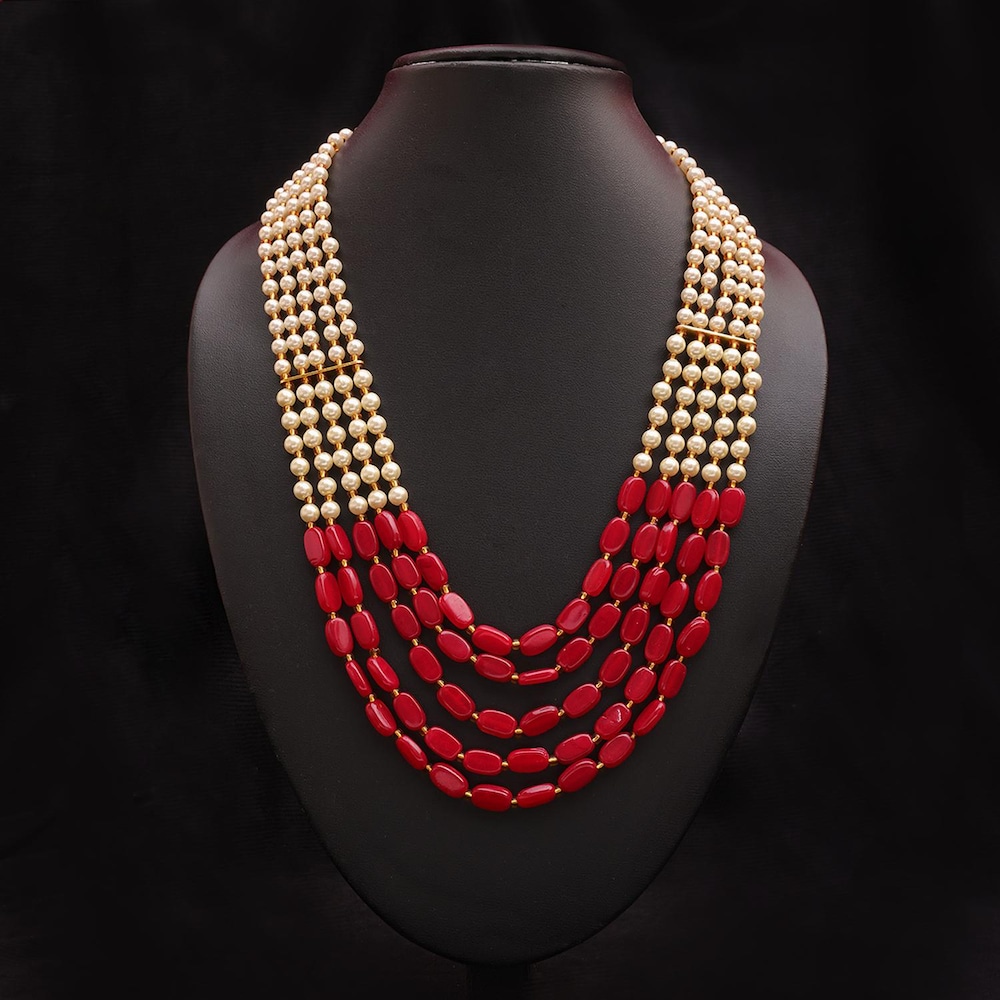  Red White Pearl Necklace