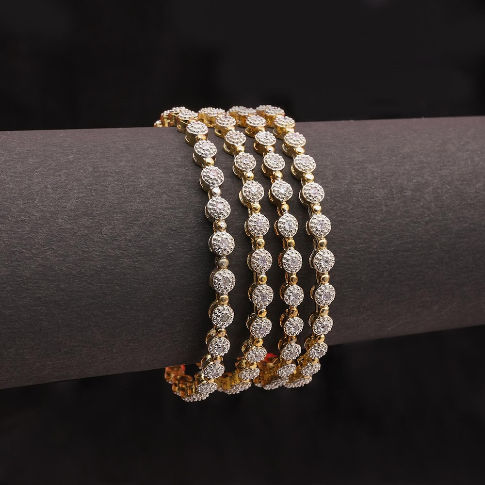  Gold Bangle With White Stone