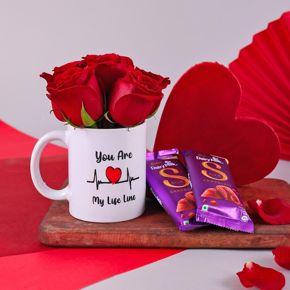  6 Red Roses With Mug And Chocolate