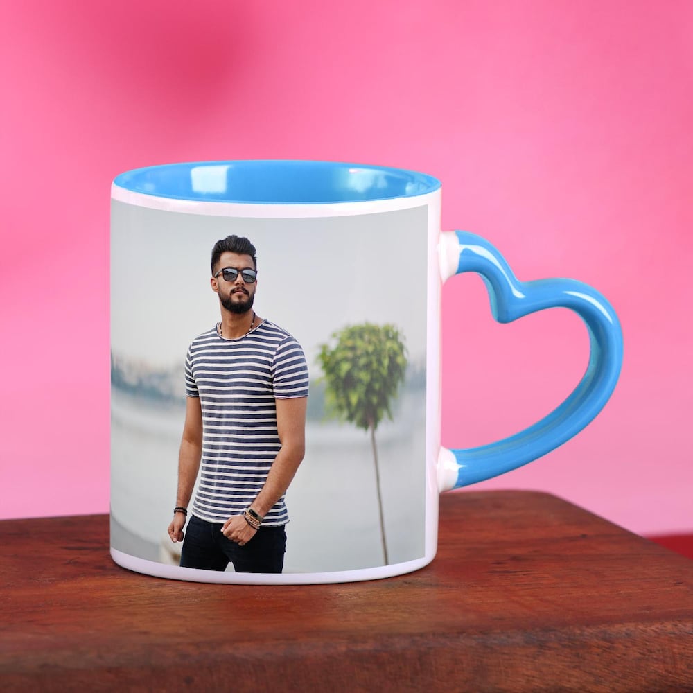  Personalized Heart Handle Blue Mug