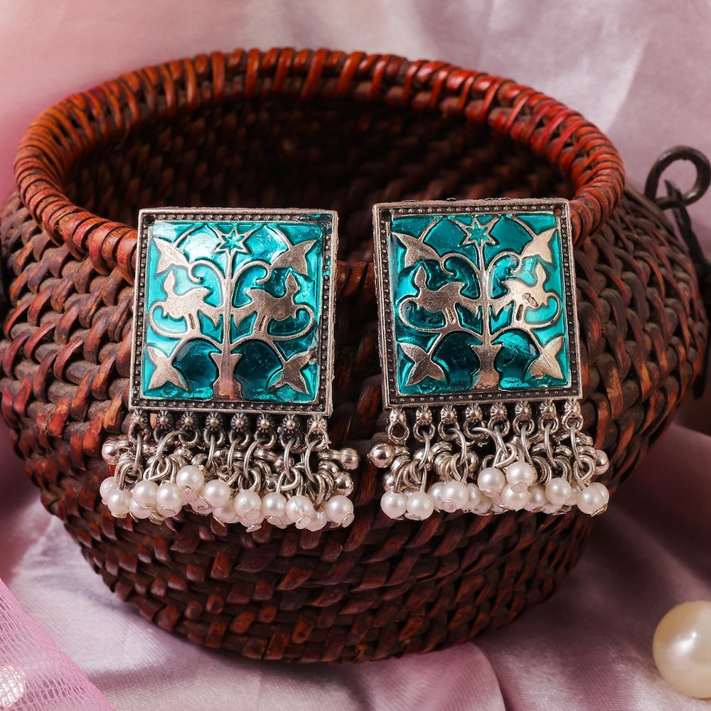  Silver Toned Contemporary Drop Earrings