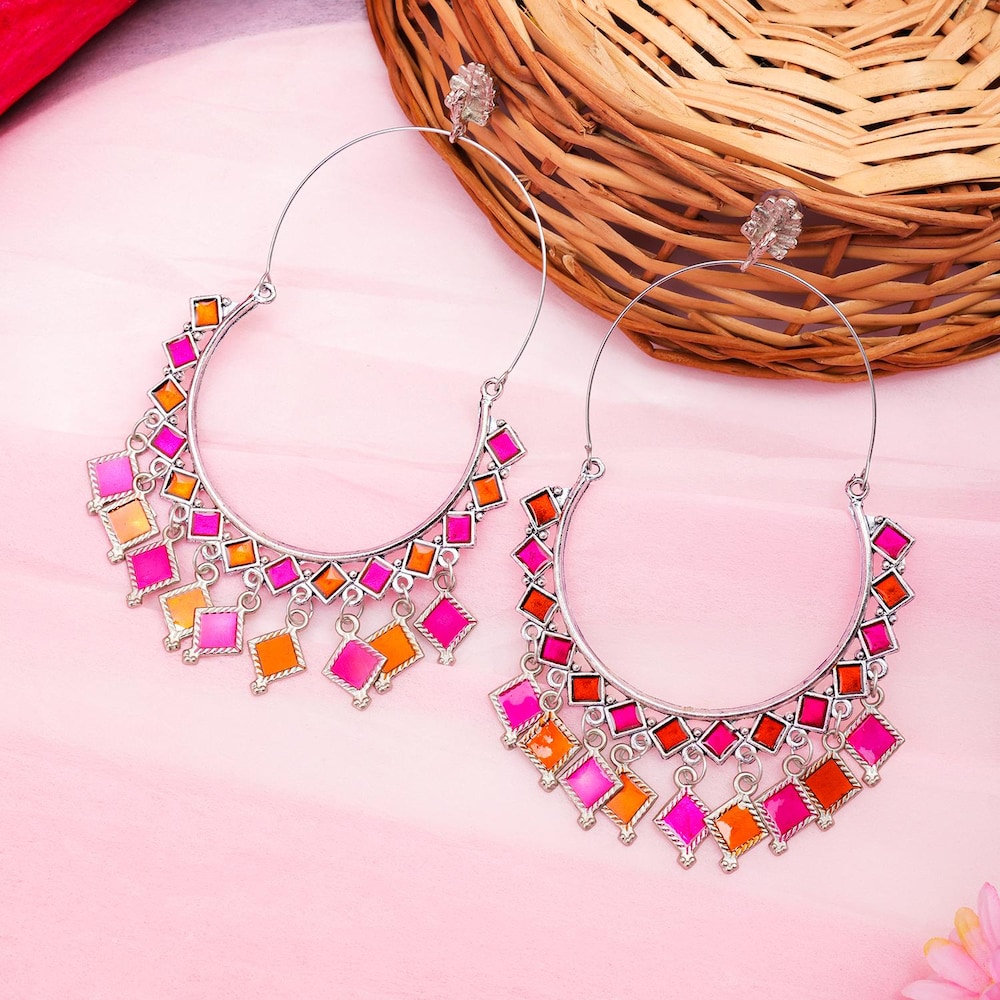  Gold Toned And Pink Classic Chandbalis