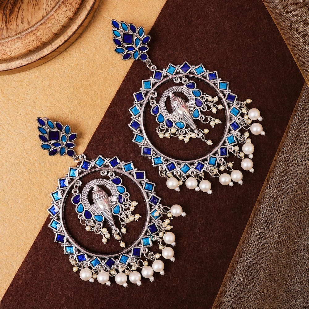  Ganesha Chandbali Earrings With Pearl Drop