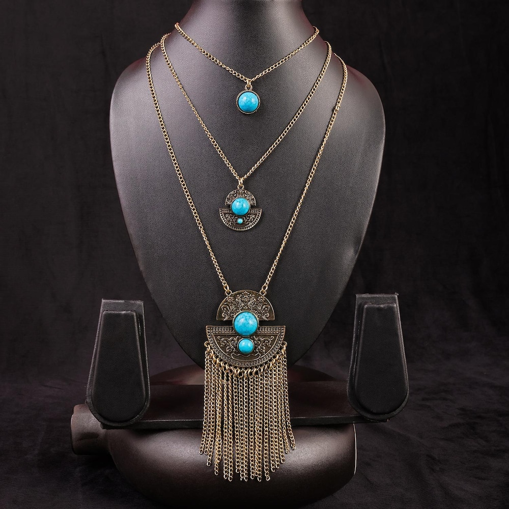  Layered Necklace Stone Detailed