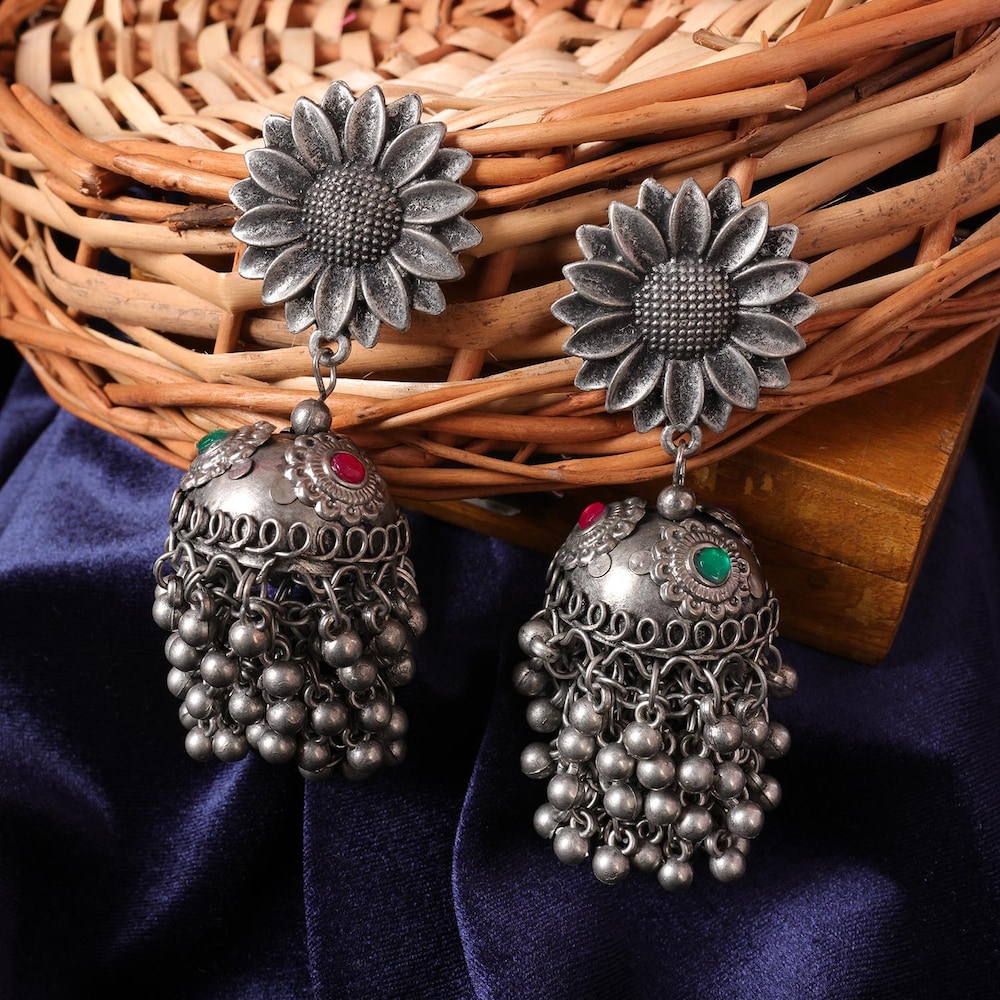  Women Oxidised Artificial Stones Jhumka