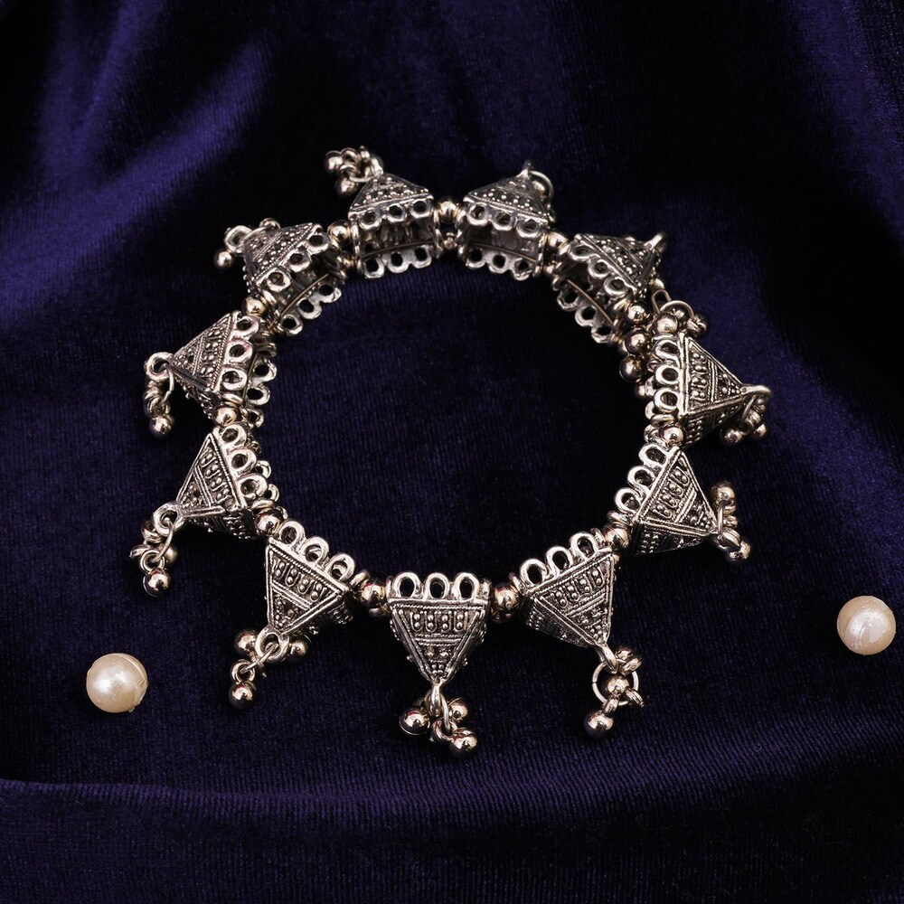  Women Oxidised Silver  Toned Bangle
