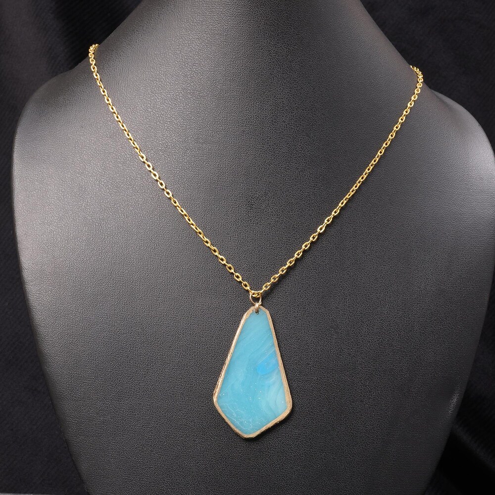  Sky Blue Diamond Drop Pendant And Ear Loops