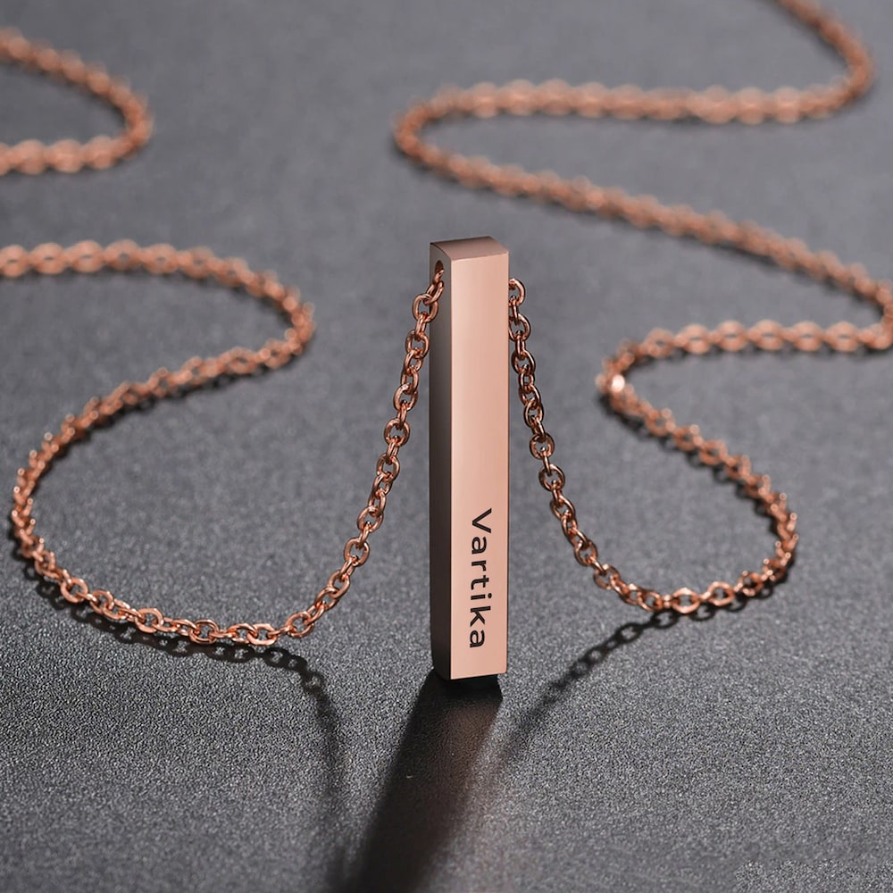  Graceful Rose Gold Personalized Bar Pendant
