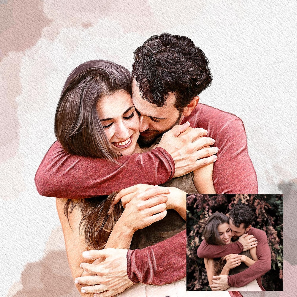  Hugging Couple Color Pencil Art
