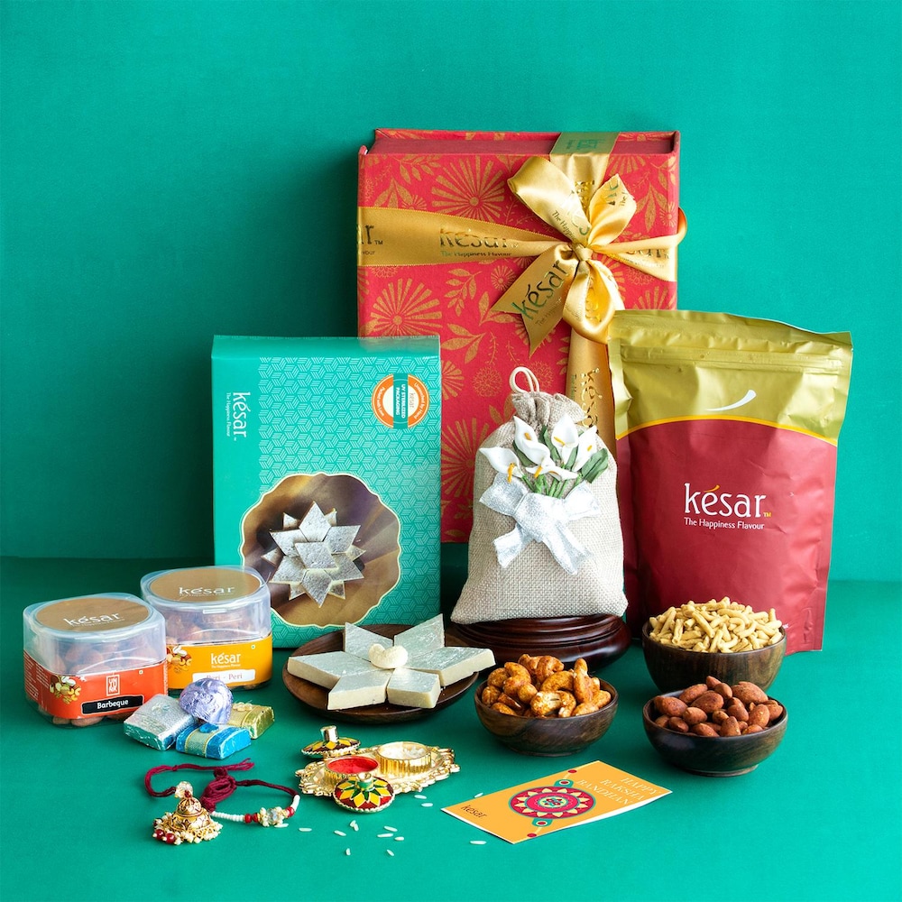  Royal Jute Nuts Pouch And Chocolate With Rakhi Combo