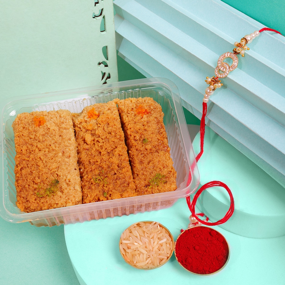 Beads Rakhi With Milk Cake