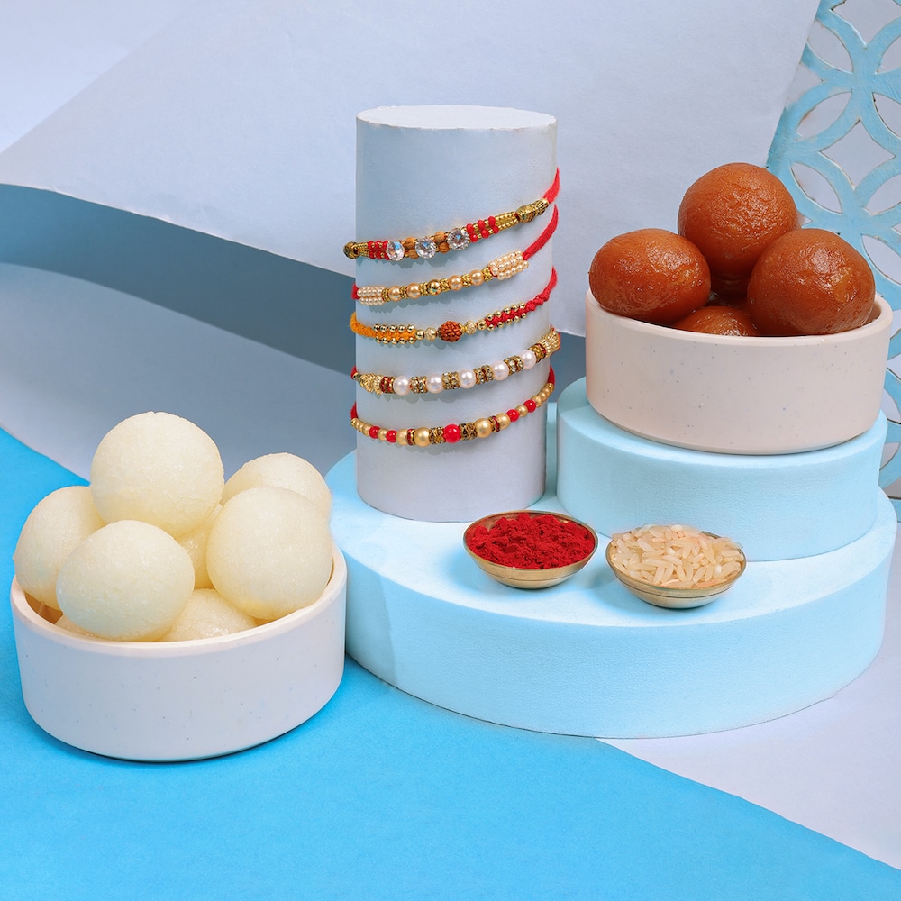  Set Of 5 Beads Rakhi With Rasgulla And Gulab Jamun