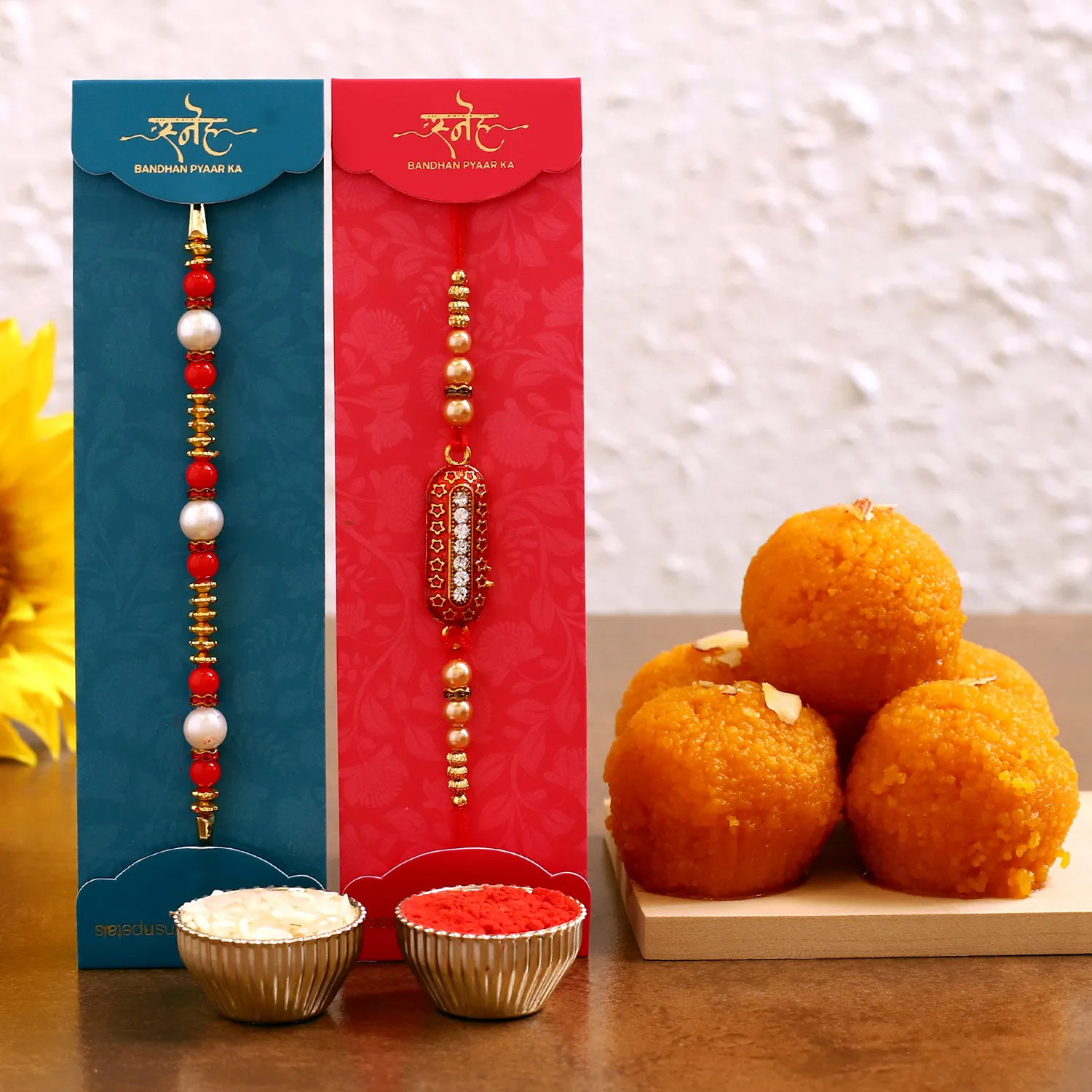  Designer Rakhi Set & Motichoor Laddu- 250 Gms