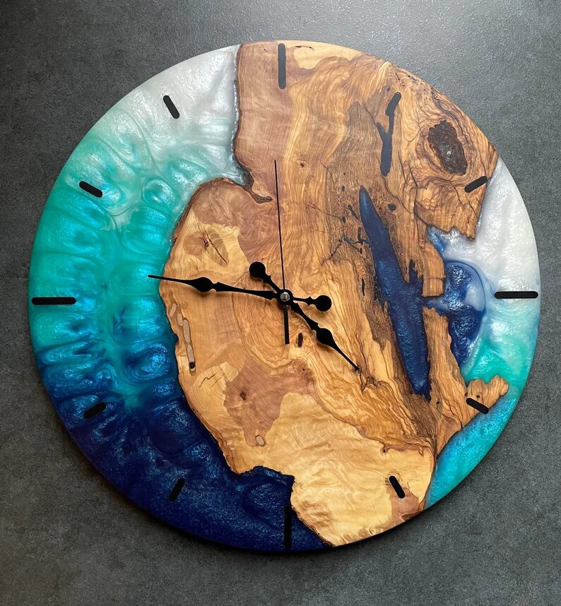 Custom Resin & Olive Wood Wall Clock