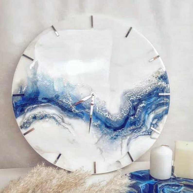  White and Blue Resin Wall Clock