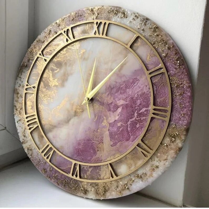 Purple and Golden Resin Wall Clock